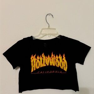 Black Crop Top with Hollywood Graphic